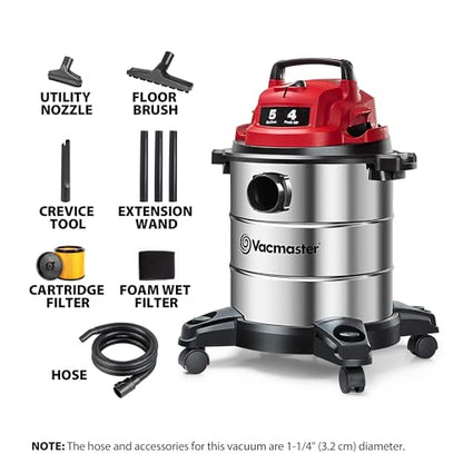 Vacmaster Aspiradora húmeda/seca de acero inoxidable HP de 5