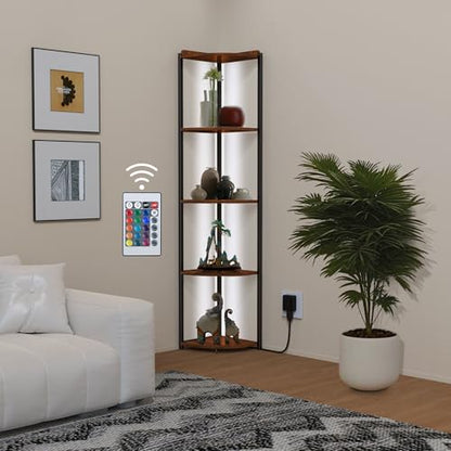 ZOUTOG Estante esquinero de 5 niveles con luz LED, estanterí
