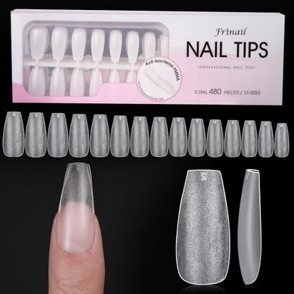 Puntas de uñas medianas a presión, 480 unidades, 15 tamaños,