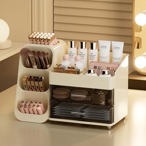 Organizador de maquillaje con cajones para tocador, espacios