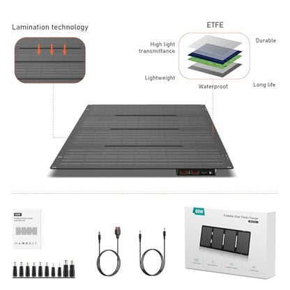 Cargador de panel solar de 60 W, batería solar, panel solar