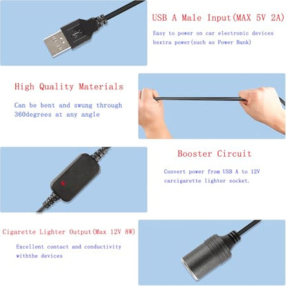 USB A macho a 12 V encendedor de cigarrillos de coche hembra