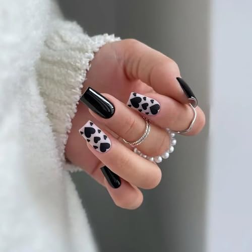 X0476 - Uñas postizas cuadradas medianas brillantes de cober