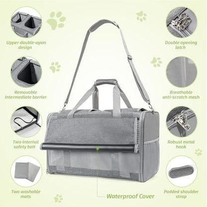 Transportador de gatos extragrande para 2 gatos, 24 x 14 x 1