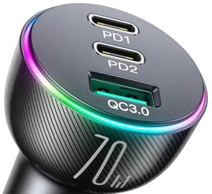 JOYROOM Cargador de coche USB C de 70 W, doble PD35W y QC3.0