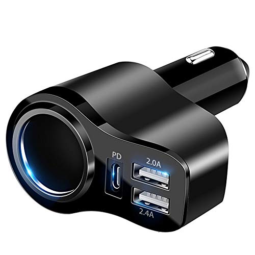 Cargador de coche USB C 4 en 1, adaptador de encendedor de c