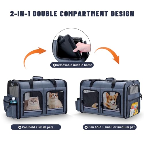 Transportador de gatos para 2 gatos, plegable doble para gat