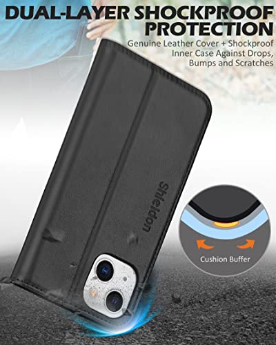 SHIELDON Funda para iPhone 13, de piel auténtica, con funció