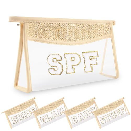 Pequeñas bolsas de maquillaje transparentes de paja bohemia