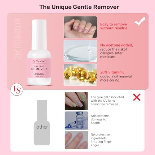 Curvlife Pegamento removedor de pegamento de uñas multifunci