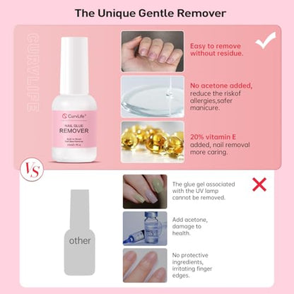 Curvlife Pegamento removedor de pegamento de uñas multifunci