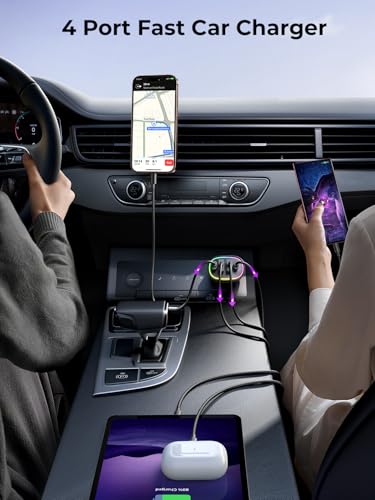 Cargador de coche USB C 70 W 4 puertos adaptador de encended