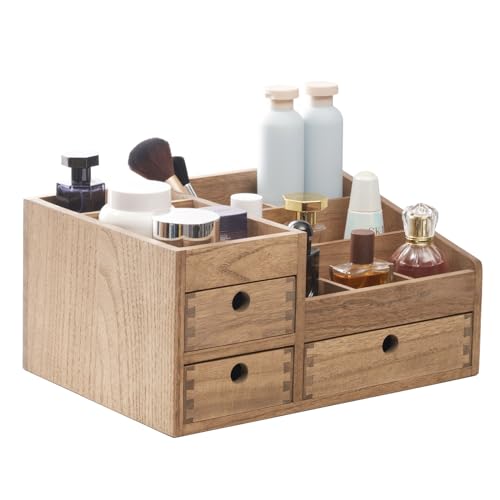 KIRIGEN Wood Makeup Organizer Storage Cabinet Tabletop Cosme
