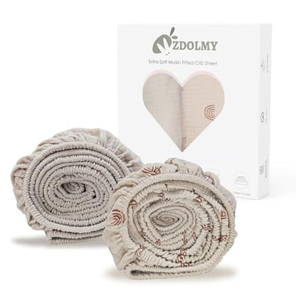 Zdolmy Sábanas de muselina para cuna para niña y niño, paquete de 2 sá