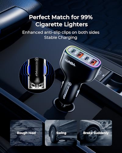 Cargador de coche USB C, 126 W [PD60W dual y QC30W] cargador