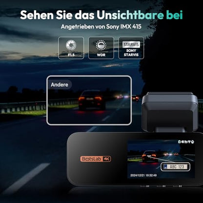 Cámara de tablero dual 4K+2K frontal y trasera, Dashcam con