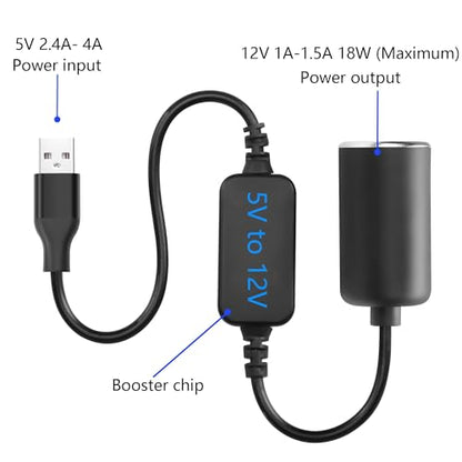 CERRXIAN 1ft USB A Male to 12V 18W Car Cigarette Lighter Soc