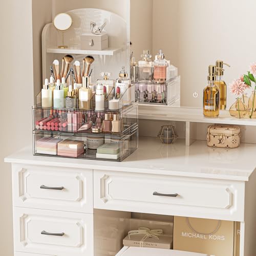 Organizador de maquillaje apilable transparente de 3 niveles