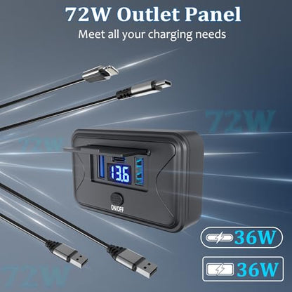 Qidoe - Panel de salida USB de 72 W y 12 V, cargador rápido