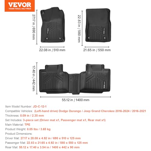 VEVOR Alfombrillas para Dodge Durango/Jeep Grand Cherokee 20
