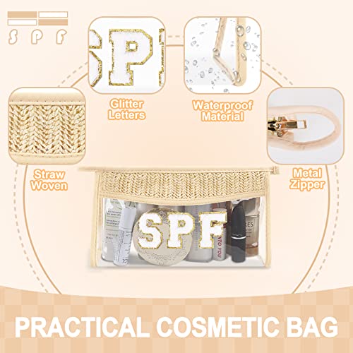 Pequeñas bolsas de maquillaje transparentes de paja bohemia