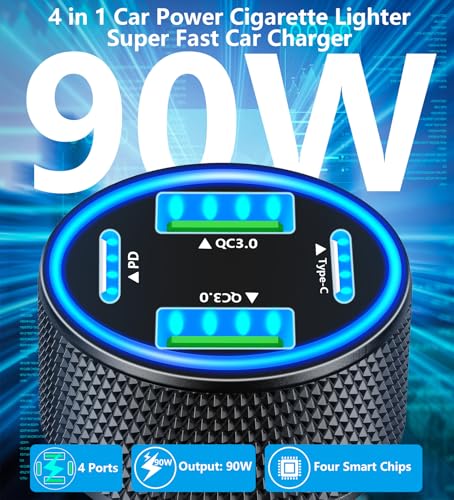 USB C Car Charger, Stuffcool 90W Dual USB-C & USB-A Car Powe