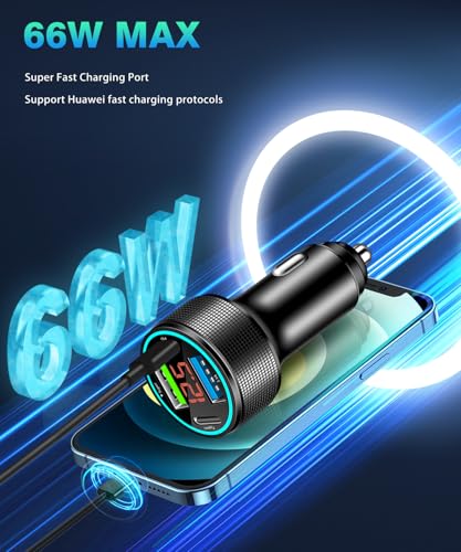 Cargador de coche USB C de 66 W, adaptador de cargador de co