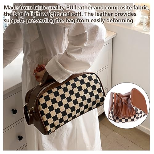 Vintage Makeup Bag for Women Portable Retro Checkered Patter