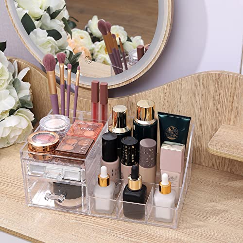 SuoXing Organizador de maquillaje acrílico con 2 cajones, or