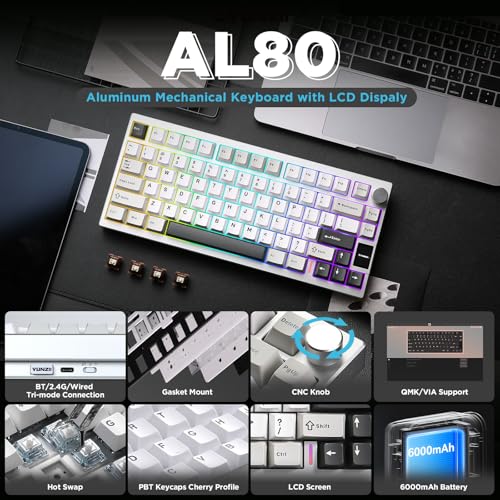 YUNZII Teclado mecánico inalámbrico AL80, CNC de aluminio co