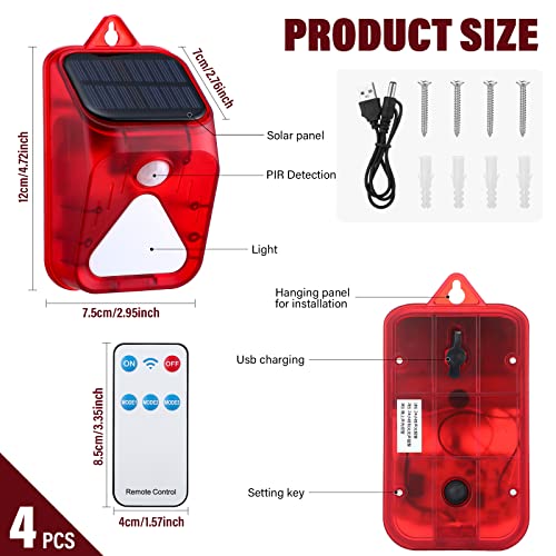 Paquete de 4 detectores de movimiento de alarma solar con lu