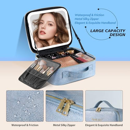 Portable Travel Makeup Bag with Mirror and Light - 3 Colors,