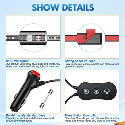 Nilight Luz LED RGB para interior de automóvil con control d