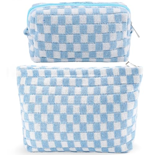 ZLFSRQ 2 bolsas de maquillaje a cuadros para mujer, juego de