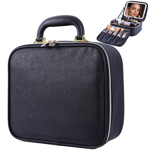 Estuche de viaje de maquillaje con espejo, luz LED, 3 nivele