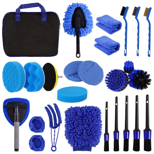 BIBIRE Juego de 26 cepillos para detalles de automóvil, kits