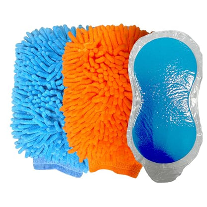3PCS Car Wash Kit with 2 Premium Chenille & Plush Wash Mitts