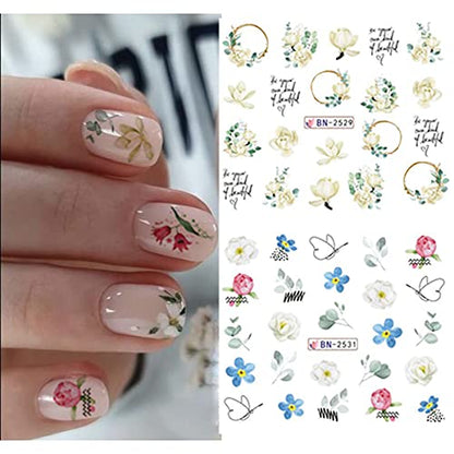 12 hojas de calcomanías de arte de uñas de flores, transfere