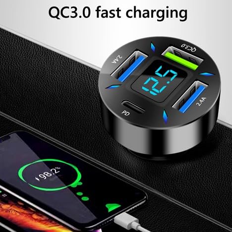 Cargador de coche USB C RDRKR 66 W, cargador USB de 4 puerto
