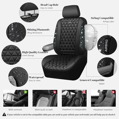 CAR PASS Fundas de asiento de automóvil de cuero con diamant