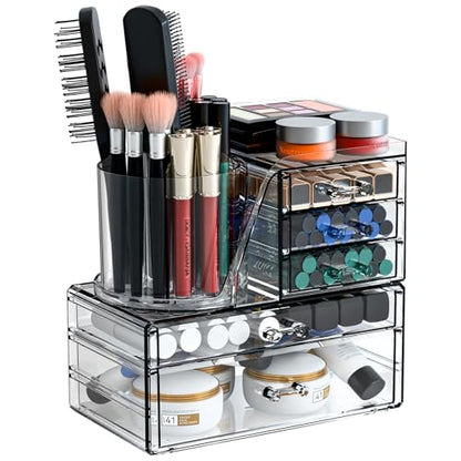 Organizador de maquillaje transparente con soporte giratorio