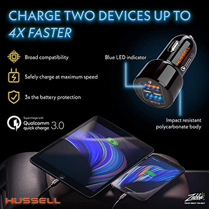 Hussell Adaptador de cargador de coche - USB 3.0 portátil co