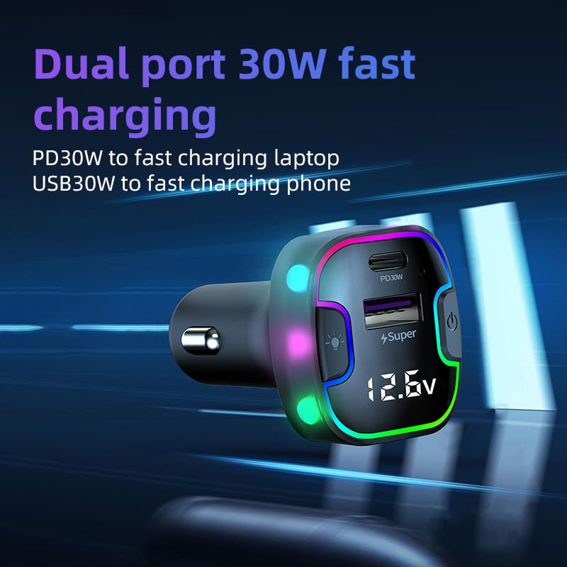 Cargador de coche USB C [pantalla de voltaje LED] 100 W 5 pu