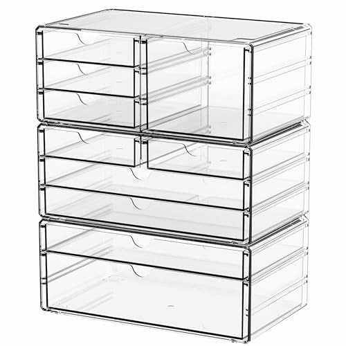 Yieach Paquete de 3 cajones de almacenamiento transparentes