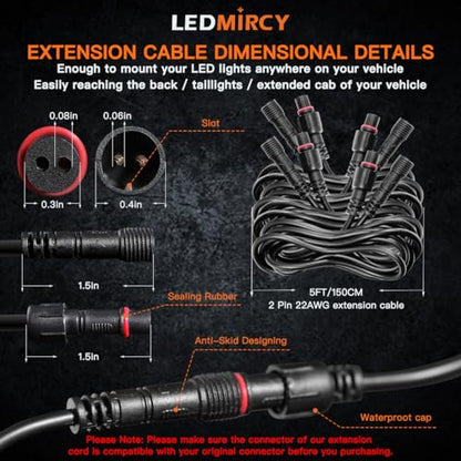 Cable de extensión de luces LED de rock, 2 pines, conectores