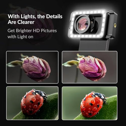 APEXEL Lente macro 15X para iPhone con luz de relleno LED, S
