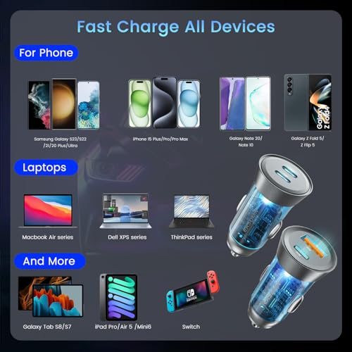 Paquete de 2 cargadores de coche USB C de 90 W, doble puerto