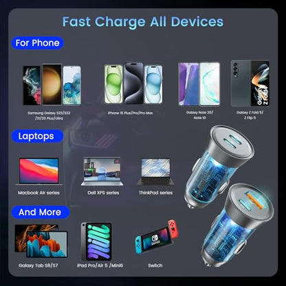 Paquete de 2 cargadores de coche USB C de 90 W, doble puerto