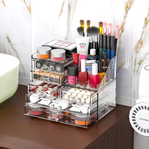 Cq acrylic Organizadores de maquillaje para tocador con 6 ca