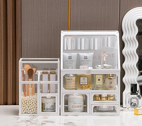 MOOCHI Organizador de maquillaje blanco de 3 piezas, vidrio,